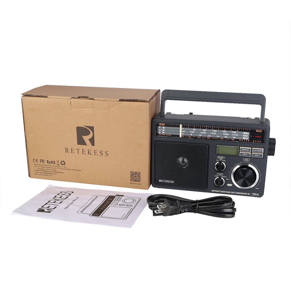 Retekess TR618 Radio AM FM enchufable en la pared, radios portátiles de  onda corta, compatible con unidades flash SD, Micro SD y USB, radios AM FM  con