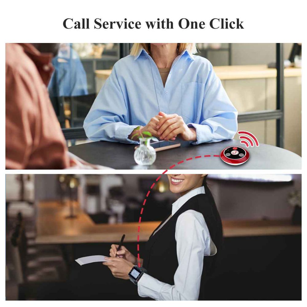 Retekess T128 Wireless Calling System Wrist Receiver with T117 Wireless Call Button for Restaurant Healthcare Hospital