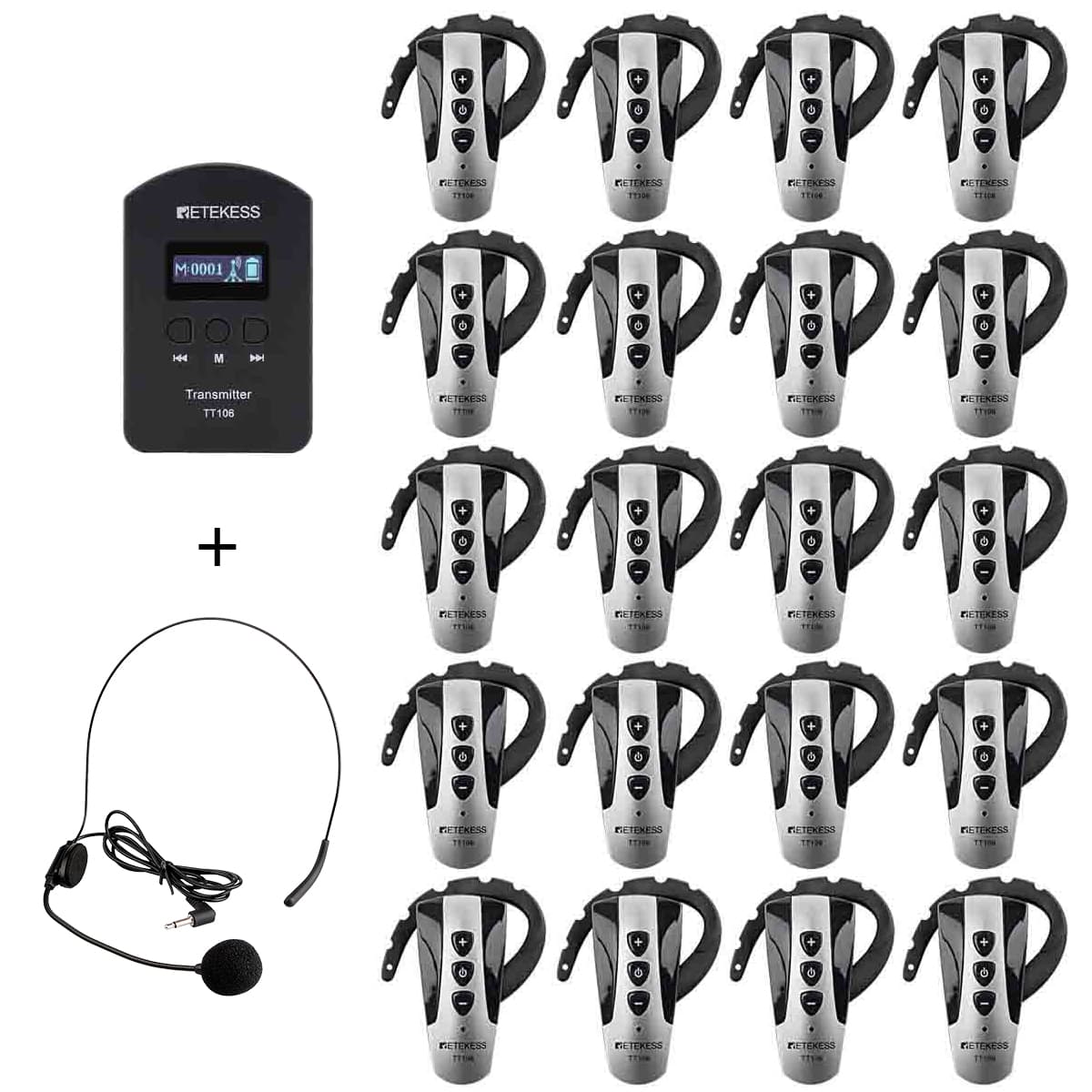 Retekess TT106 Whisper Tour Guide System Support 2 Transmitter in One Group