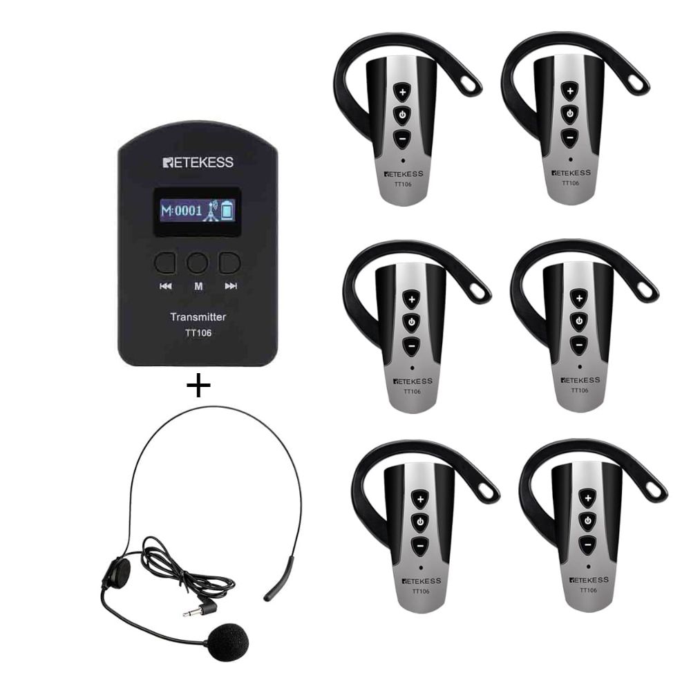 Retekess TT106 Whisper Tour Guide System Support 2 Transmitter in One Group for Church Interpretation, Plant Tour, Group Tour