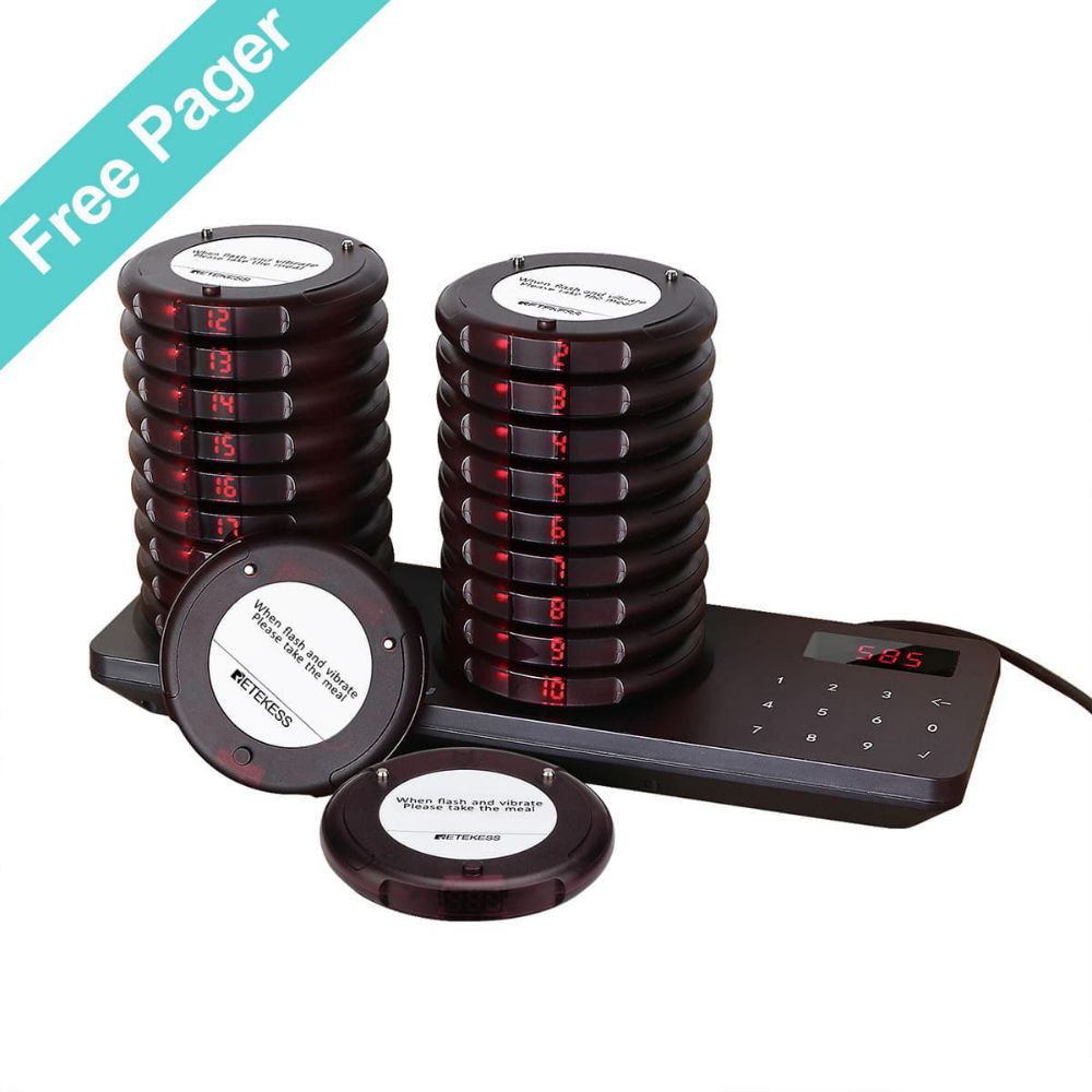 Retekess TD163 Wireless Restaurant Paging System with 20 Coaster Buzzers