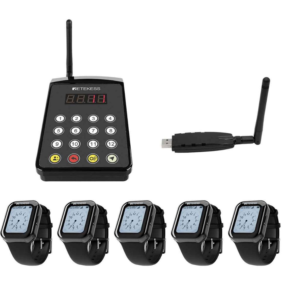 Retekess Restaurant Wireless Calling System TD113 IP67 Waterproof Watch Receiver with TD029 Keypad