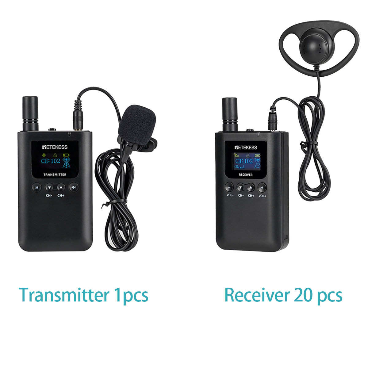 Retekess TT125 Audio Tour Guide 100 Hours Long Battery Life for Tour ...