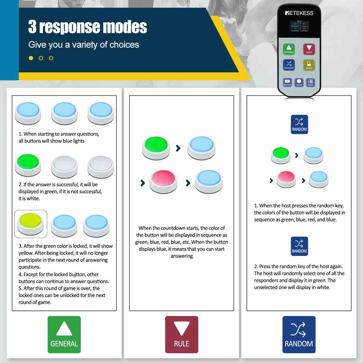 Retekess Quiz Buzzer System TM102 for School Competitions, Parties