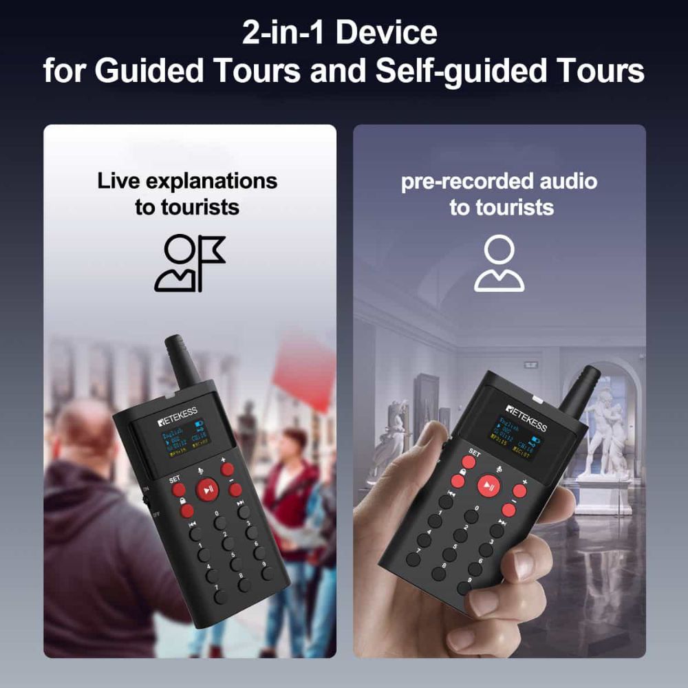 Retekess TT127 Tourguide and Audioguide System Supports Pre-recorded Audio and Live Explanations for Guided Tours, Museums and Factories