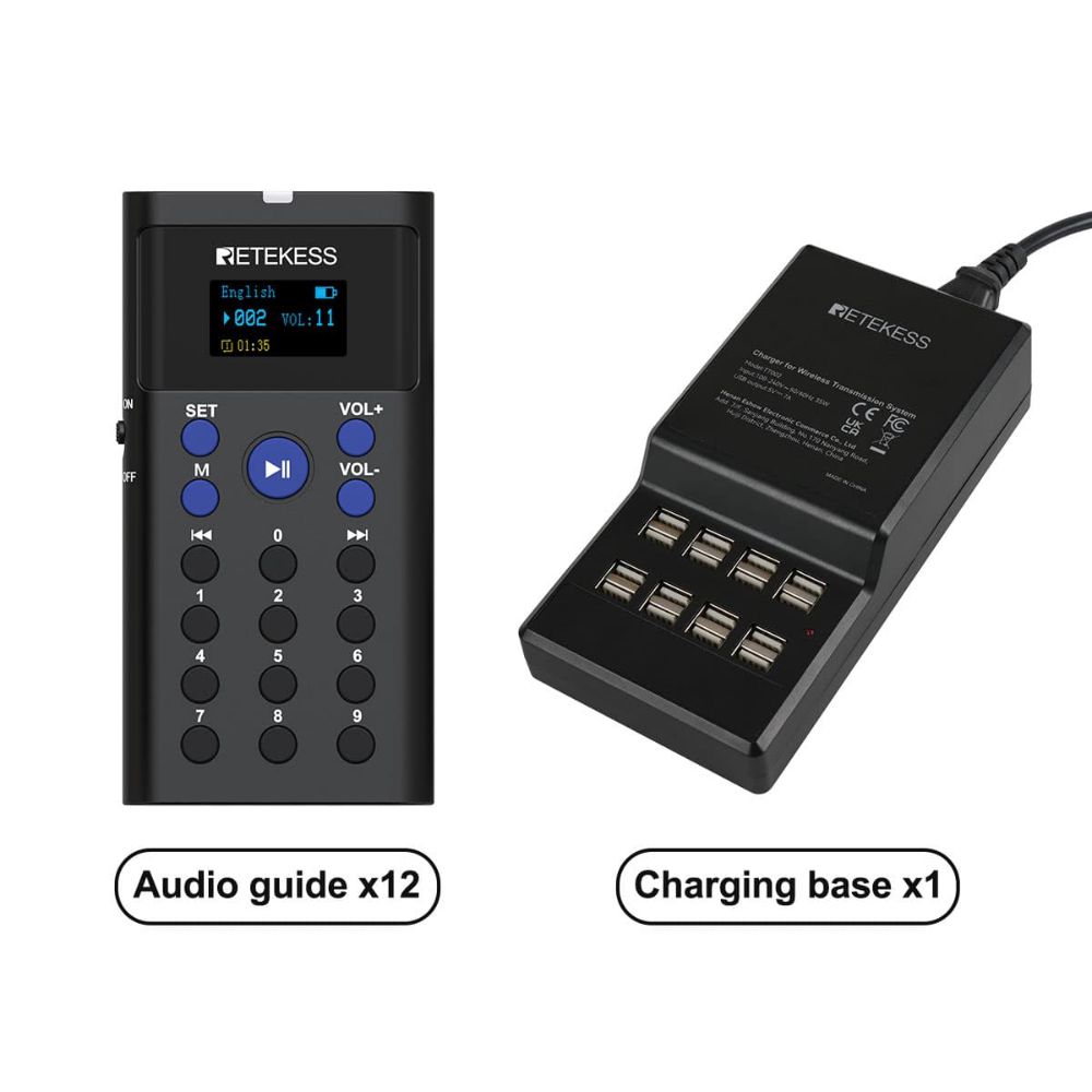 Retekess TT128 Self-Guided Tour System Audio Guide with 16-Port Charging Base for Museums, Exhibitions and Factory