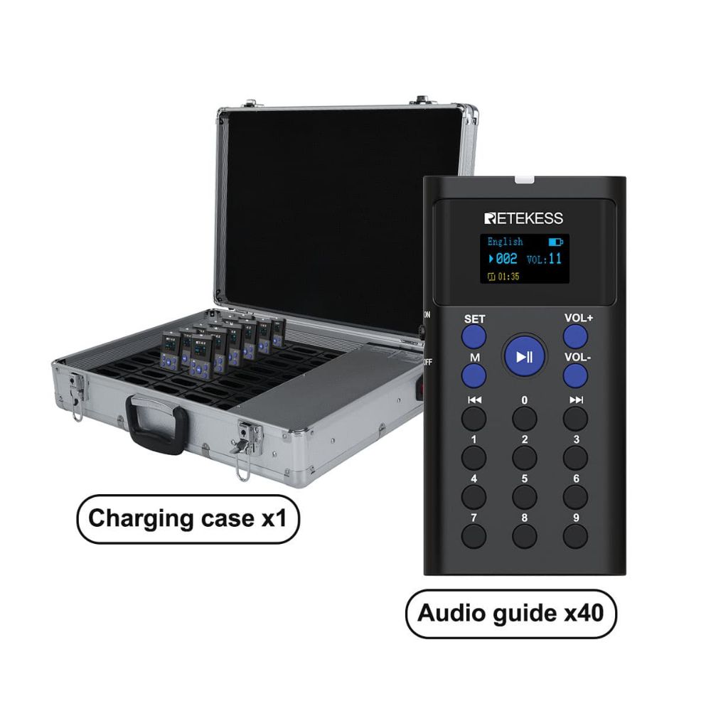 Retekess TT128 Museum Audio Tour Devices with 28-Port Charging Case is Suitable for Museums, Cultural Heritage Sites, Exhibition Halls, Tourist Attractions