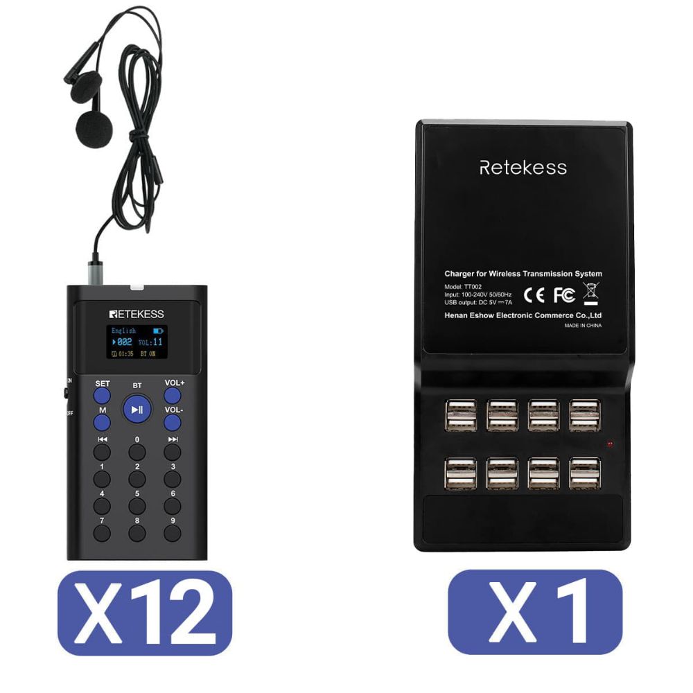 Retekess TT128 Self-Guided Bluetooth Audio Tour Guide with 16-Port Charging Base for Museums, Exhibitions and Factories